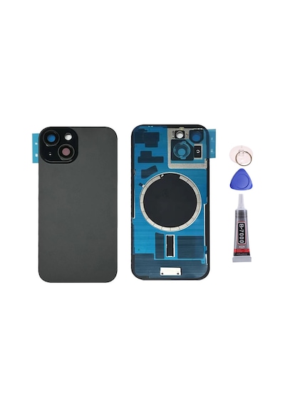 Apple Uyumlu iPhone 15 Siyah Full Nfc Ve Demirli Arka Kapak Batarya Kapağı Pil Kapağı Yapışkan Ve Sökme Aparatıyla Beraber Full Set Siyah