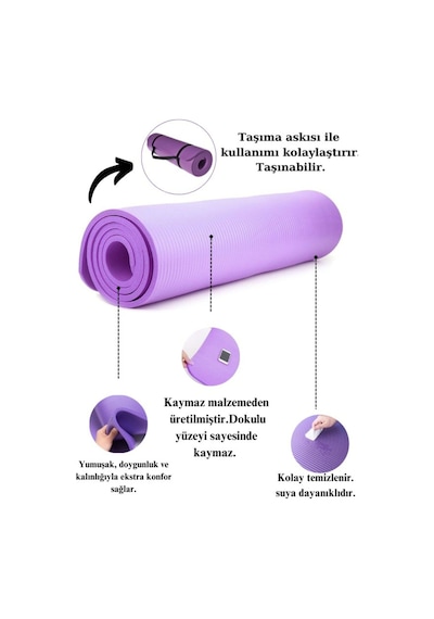 CKSpor 10 MM Konfor Doku Kaymaz Nbr Mat Taşıma Askılı Pilates Egzerisiz Minderi