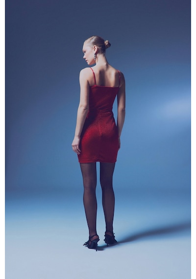 Sateen Simli İp Askılı Bodysuit - Kırmızı-135301 Kırmızı
