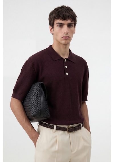 Antioch Dokulu Polo Yaka Triko Erkek T-shirt Bordo