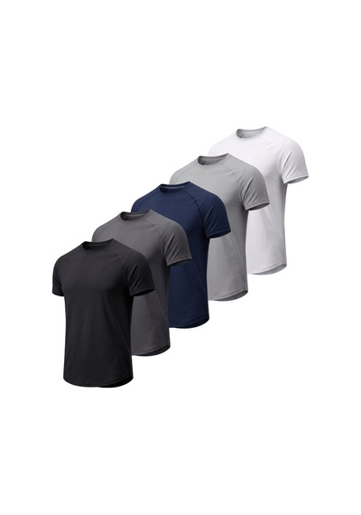 Genius Store 5'li Paket Erkek Spor Tişört Pamuklu Esnek Günlük Kullanıma Uygun Premium Rahat Kalıpt-shirt Siyah-füme-lacivert-gri-beyaz