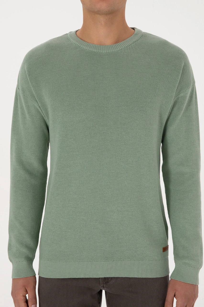 U.S. Polo Assn. Erkek Comfort Fit Bisiklet Yaka Yeşil Melanj Basic Kazak 50313679-VR115