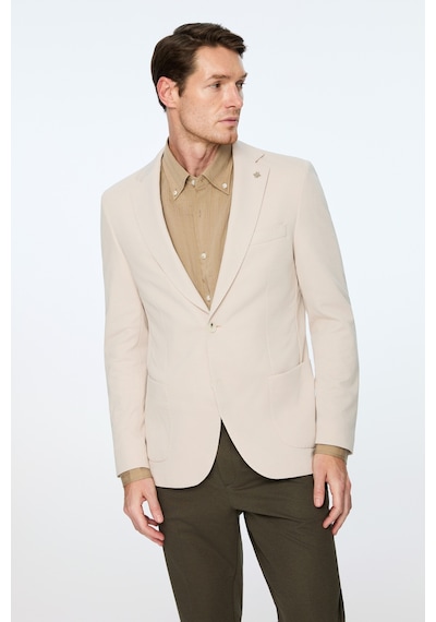 Morven Erkek Bej Poliviskon Trend Desenli Slim Fit Mono Yaka Ceket 26ms002020653 Bej