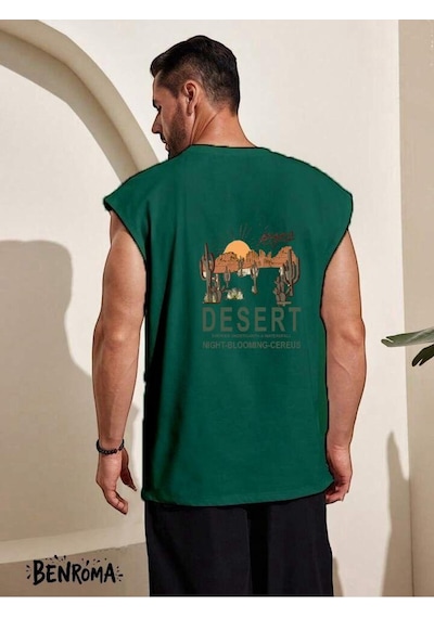 Desert Baskılı Kolsuz Tişört Yeşil