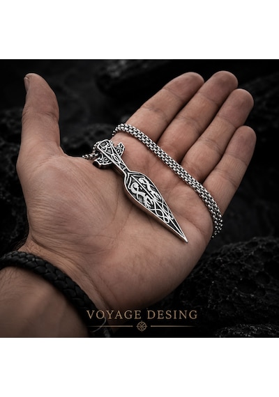 Paslanmaz Çelik Viking Mitolojisi Gungnir Kolye Odin'in Mızrağı Viking Kolye Antrasit