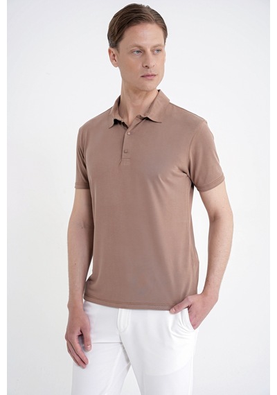 Efor Slim Fit Modal Kumaş Vizon Çıtçıtlı Polo Yaka Tişört Ts 923