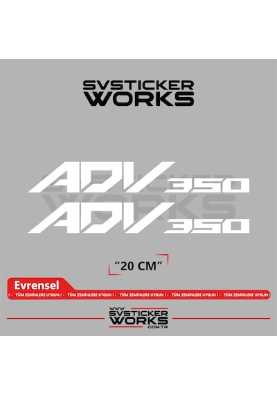 Honda Adv 350 Sticker Uyumlu Yazı Yüksek Kalite Özel Kesim Folyo 2'li Set Beyaz