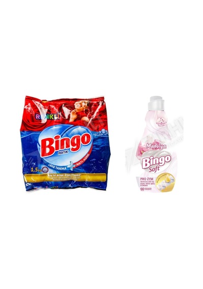 Bingo Renkliler İçin Toz Deterjan 1.5 Kg + Soft Yumuşatıcı 1440 Ml 2'li Set Diğer