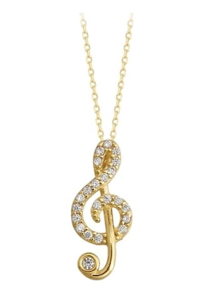 Müzik Notası Altın Kolye 14K Gold Taşlı