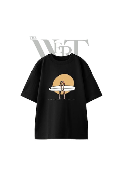 Thewert Surf Cift Tasarım Baskılı Ünisex Siyah Oversize T-shirt