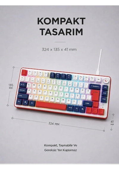 Clicky 75 Beyaz/lacivert/kırmızı Mekanik Hisli Rgb Q Membrane Oyuncu Klavyesi