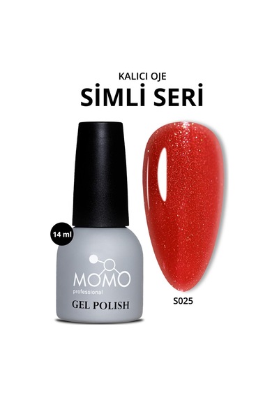 Momo Professional Kalıcı Oje S025 Simli Canlı Kırmızı 14 ML