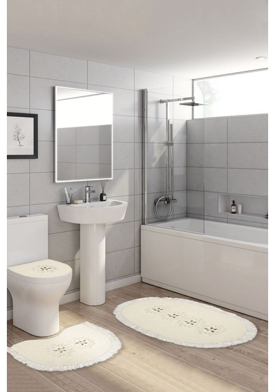 Queen Oval Nakişli 3 Lü Set krem