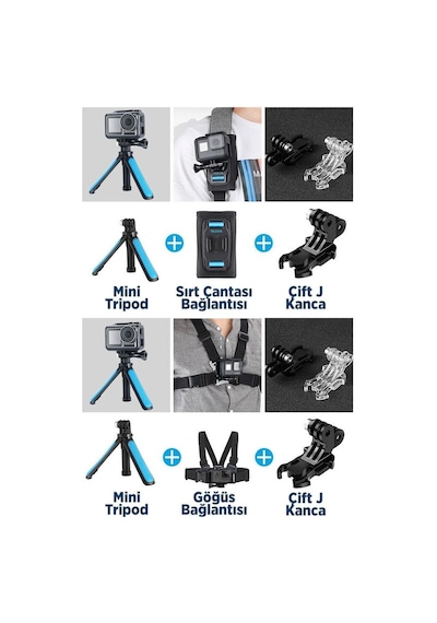 Aksiyon Kameraları Için Dikey Ve Yatay Bağlantı Için J-hook Adaptör Gopro - Djı - Insta360 - Sjcam - Vantop