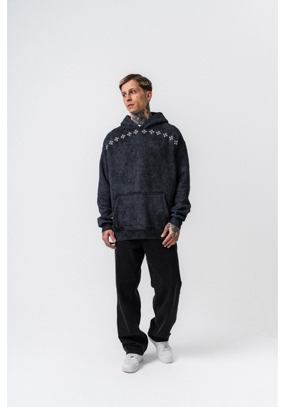 Respire Erkek Muse Baskılı Yıkamalı Kapüşonlu Oversize Hoodie Siyah
