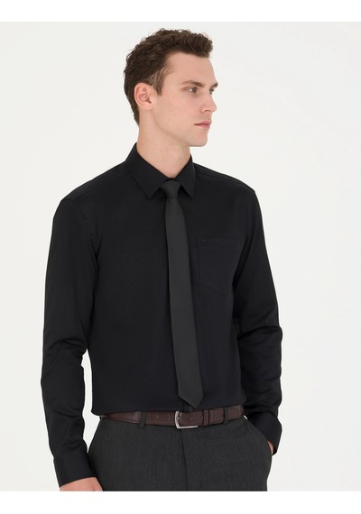 Pierre Cardin Regular Fit Uzun Kollu Basic Gömlek Siyah