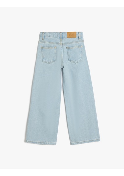 Koton Geniş Paça Kot Pantolon Cepli Pamuklu - Wide Leg Jean Lıght Indıgo 5skg40016ad Açık Mavi