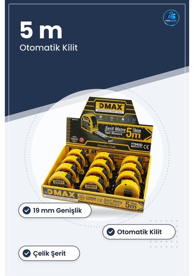 Şerit Metre 5 M X 19 Mm Çelik Otomatik Kilitli Stoplu Ölçüm Aleti