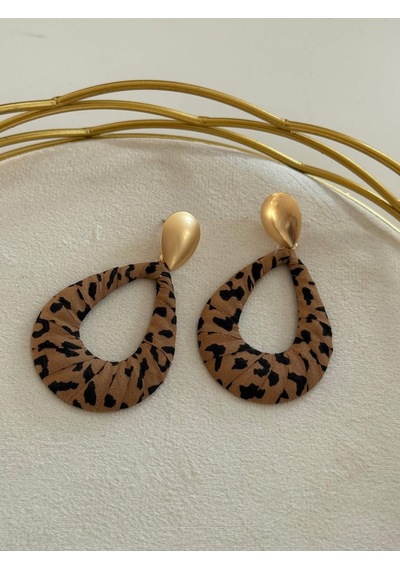 Damla Model Leopar Kumaş Detaylı Küpe Çok renkli