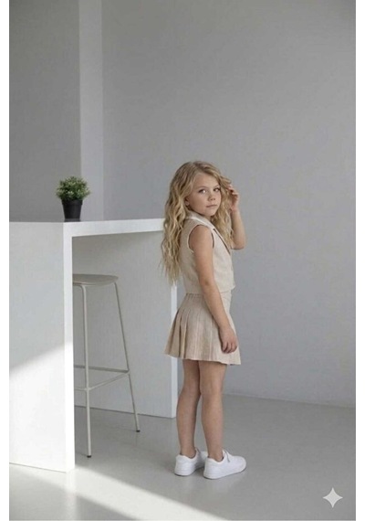Bubiee Baby Kız Çocuk Askılı Bluzlu Krem Crop Yelekli Ve Pileli Etekli Alt Üst Takım 3'lü -şık Bayramlık Set Bubiee Baby Kız Çocuk Askılı Bluzlu Krem Crop Yelekli Ve Pileli Etekli Alt Üst Takım 3'lü -şık Bayramlık Set
