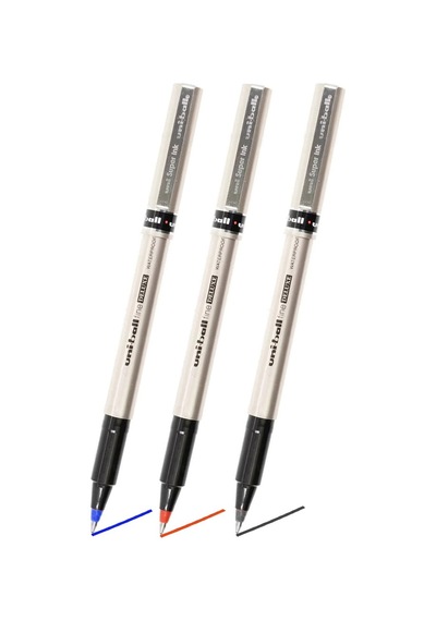 Mavi Siyah Kırmızı Pilot Kalem Ub-177 Fine Deluxe 3 Adet Uniball Pilot Kalem 0.5 Mm Roller Uçlu Pilot Kalem İnce Uçlu Mavi