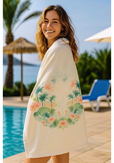 Unisex Desenli Baskılı Deniz Plaj Havlusu Palmiye 70x140 Cm Çok Renkli