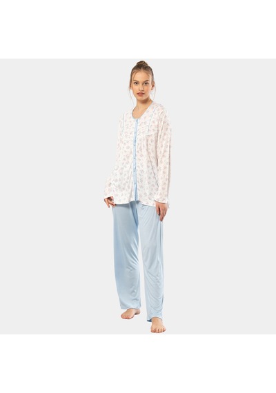 Empirme Düğmeli Battal Uzun Kollu Pijama Takım 3367/mavi Mavi