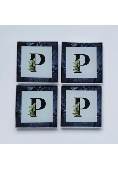 Decorita Cam Bardak Altlığı P Harfli Tasarım 4'lü Takım 10 x 10 CM Çok Renkli