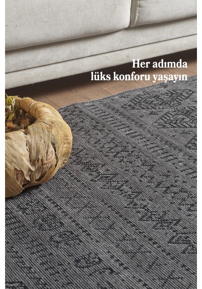 Antrasit İskandinav Şönil Halı Kaymaz Taban Yıkanabilir Salon Halısı Mutfak Yolluk