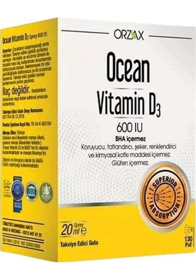 Orzax Ocean Vitamin D3 600 Iu Oral Sprey 20 Ml