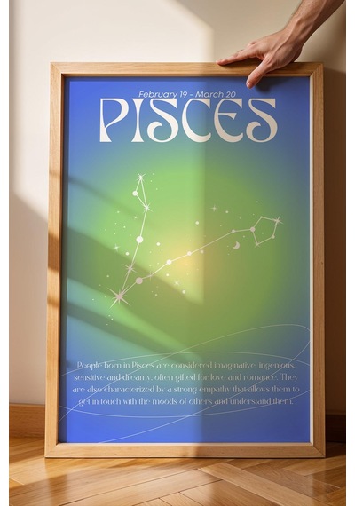 Pisces Balık Burcu Çerçeveli Tablo Aura Enerji Renkleri Astrolojik Takım Yıldızı Sembolü