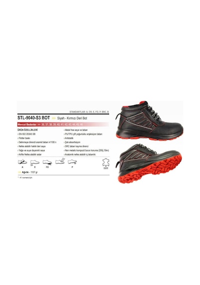 Starline Stl-9040-b S3 Src Deri Kompozit Burun İş Botu Siyah 44 Numara