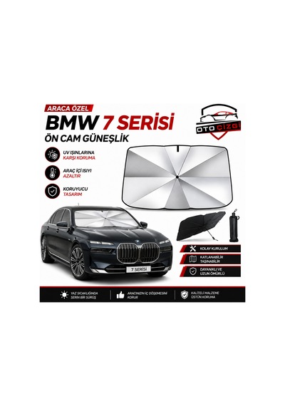 Bmw 7 Serisi Şemsiye Tip Ön Cam Güneşliği Katlanabilir Uv Korumalı Araç Cam Güneşlik