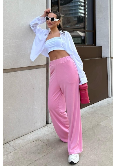 Madmext Pembe Yüksek Bel Rahat Kesim Geniş Paça Kadın Eşofman Mg2309 Pembe Madmext Pembe Yüksek Bel Rahat Kesim Geniş Paça Kadın Eşofman Mg2309 Pembe