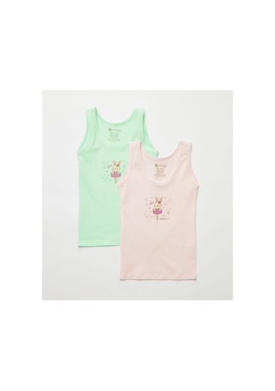 Natuline Kız Çocuk Sweet Rabbit Likralı 2'li Atlet 5001-2 Çok Renkli