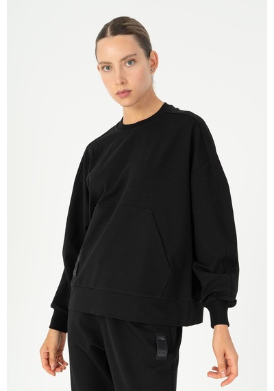 Maraton Oversize Kadın Bisiklet Yaka Siyah Sweatshirt Siyah