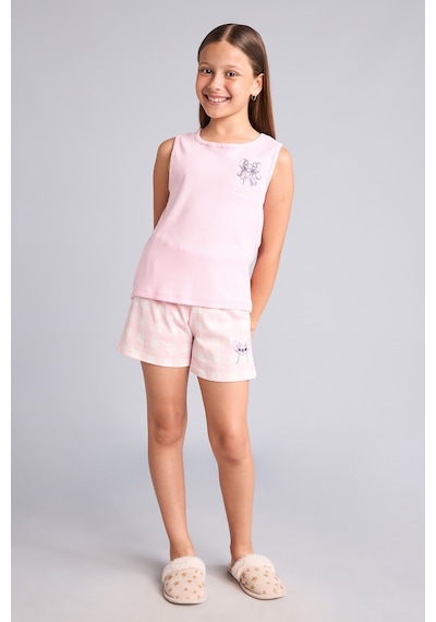 Defacto Dısney Lılo & Stıtch Lisanslı Regular Fıt Fitilli Şortlu 2li Pijama Açık Pembe Takımı Kız Çocuk H8093a826hspn186 Pembe-pn186