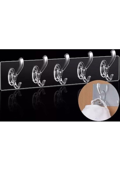 Yapışkanlı Şeffaf Duvar Askısı Banyo Mutfak Düzenleyici Askı 5 Li Çok Renkli