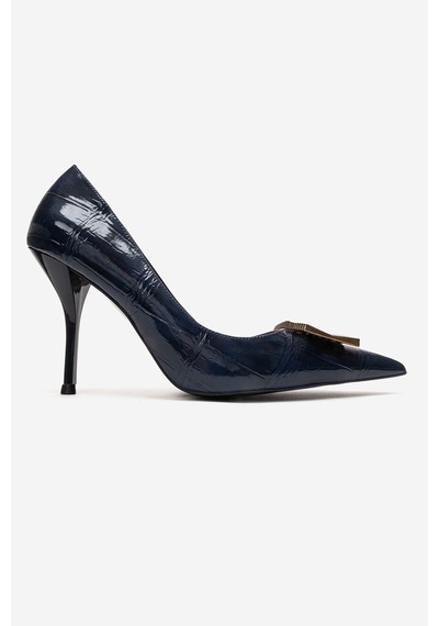 Luvishoes Dexen Lacivert Baskı Metal Tokalı Kadın İnce Topuklu Ayakkabı