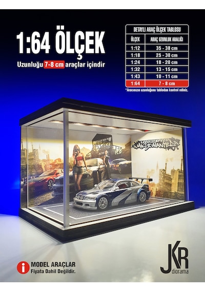 Most Wanted V1 Diecast Led Işıklı Akrilik Korumalı Stand/diorama 1:64 Ölçek