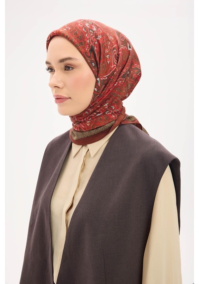 Silk Home Arve Eşarp Viona Kiremit Bordo 90x90 Çok Renkli
