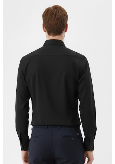 Sabri Özel Erkek Siyah Dar Kesim Slim Fit %100 Pamuk Dokuma Uzun Kollu Klasik Yaka Gömlek