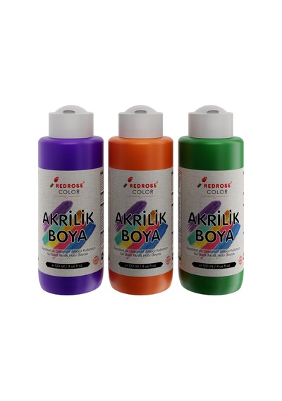 Yeşil, Mor, Turuncu Akrilik Boya 3&apos Lü Set 3x120 Ml