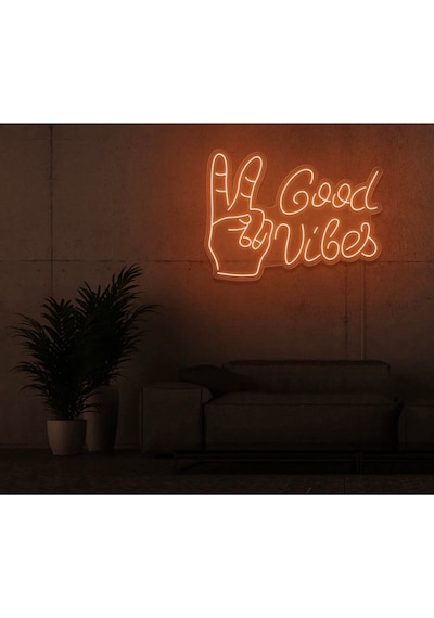 Good Vibes Yazılı Ve Şekilli Neon Tabela Turuncu