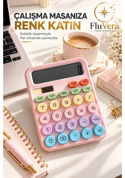 Pastel Pembe Renkli Hesap Makinesi Güneş Enerjili Ve Pilli Büyük Ekranlı Masaüstü Hesap Makinesi Ofis Okul Ev Kullanım Diğer