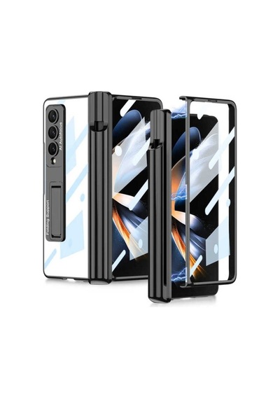 Samsung Uyumlu Galaxy Z Fold 4 Kılıf Zore Kıpta Standlı Kalem Bölmeli Kapak Siyah