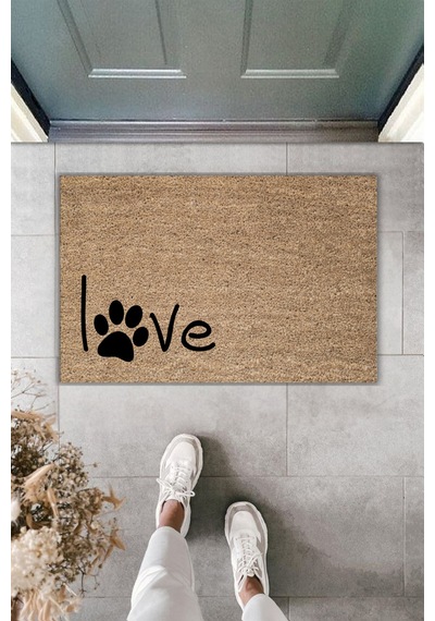 Rugmood Modern Dijital Baskı Paspas - Patili Love - Kapı Önü Paspası 70x45cm Kahverengi
