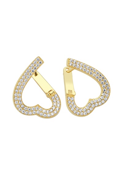14 Ayar Taşlı Love Fashion Tasarım Halka Altın Küpe Sarı