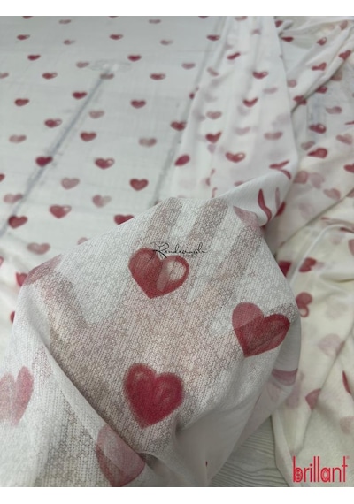 Tül Perde Kalp Motifli Çocuk Odası Perdesi Örme Kumaş Brillant Markası Kırmızı