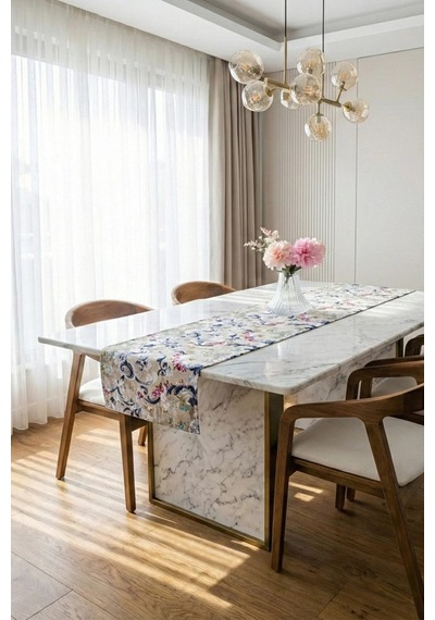 Menekşe Çiçek Baskılı Duck Kumaş Runner 40x140 Cm 761 Çok Renkli